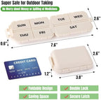 7 Day Compact Pill Organizer, Foldable Portable Travel Pill Box with Double Protection, Daily Small Pill Case Dispenser for Medication, Vitamins, Supplements (Khaki)