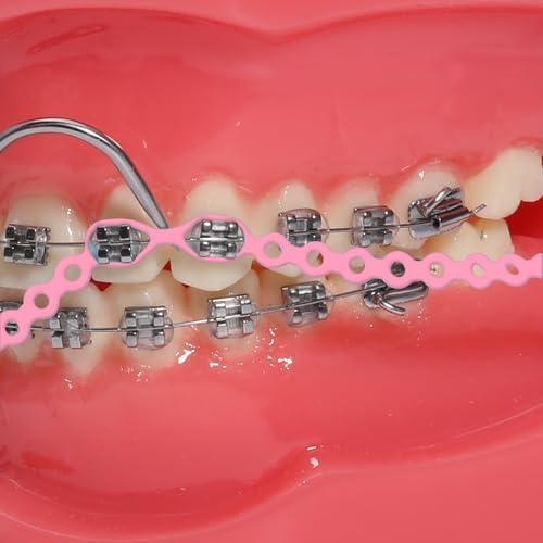 Colourful Elastic Power Chain for Braces Dental Orthodontic Powerchains 3 Sizes Ortho Rubber Band(Continuous,Pink 20#)