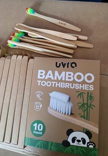 Bamboo Toothbrushes for Adults - 10 Pack Biodegradable Manual Toothbrushes Teeth Colorful Bristle Natural Bamboo Tooth Brush Dental Eco Wood Toothbrush (Rainbow)