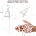 BEIDHIA Number Cake Topper 0-9,Silver Bling Rhinestone Happy Birthday Cake Topper for 4th 16th 18th 21st 30th 40th 60th 70th Birthday Party Anniversary Wedding Cake Decorations