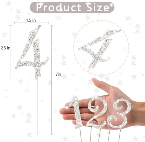 BEIDHIA Number Cake Topper 0-9,Silver Bling Rhinestone Happy Birthday Cake Topper for 4th 16th 18th 21st 30th 40th 60th 70th Birthday Party Anniversary Wedding Cake Decorations