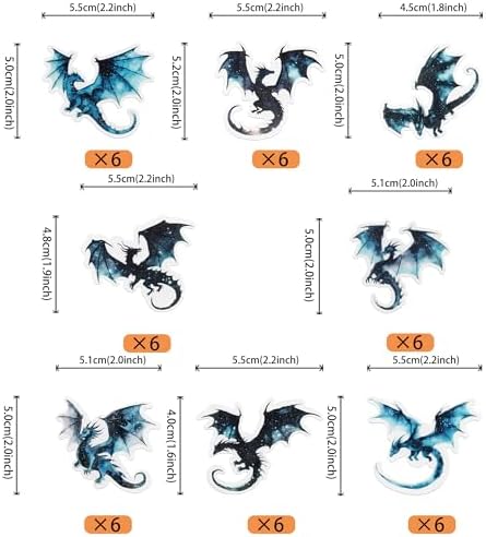 48 PCS Edible Dragon Cupcake Toppers Wafer Paper Fantasy Cool Dragon Party Cake Decorations Edible Dinosure Cake Toppers for Medieval Dragon Theme Baby Shower Birthday Party Decorations Supplies