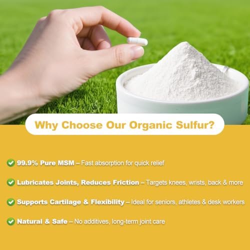 MSM Capsules 1000mg - Organic Sulfur Supplement for Joint Health, Functional Wellness, Hair, Skin & Nails, Non-GMO, Gluten Free, 180 Capsules