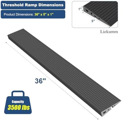 LIEKUMM 1" Rise Odorless Threshold Ramp for Doorways, Wheelchair Ramp with 3500 lbs Capacity, Portable Door Ramp for Electric Wheelchairs, Strollers, Garage, Robot Vacuums, Black