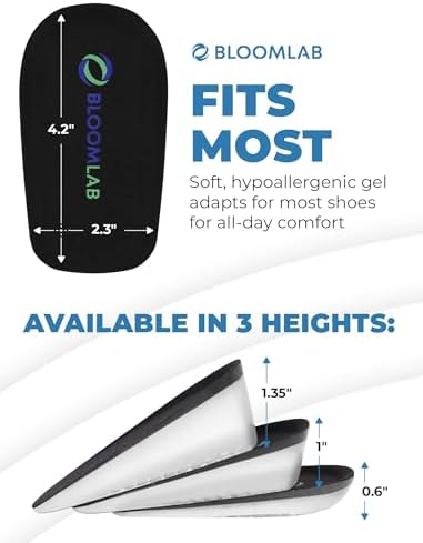 Orthopedic Heel Lift Inserts for Heel Pain & Leg Length Discrepancy – Soft Gel Cushioned Heel Cups, 3 Height Options (0.6”, 1”, 1.35”), Standard Width, Men & Women, 1 Pair