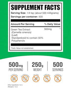 BulkSupplements.comgreen Tea Extract Powder - 50% Polyphenols Supplement, EGCG Supplements - Gluten Free, 500mg per Serving, 250g (8.8 oz) (Pack of 1)