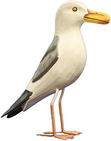 Nautical Decoration Hand Made Wooden Seagull Figurine, 10 Inches Tall