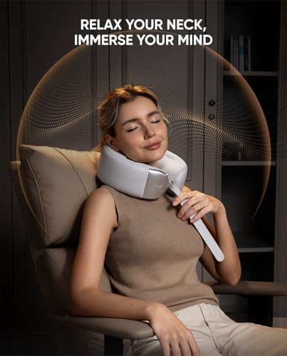 Bluvol Nest 10 Ultra Immersive Heated Neck Massager, Therapist-Style Massage System for Deep Tissue Pain Relief, 360° Immersive Spatial Audio, Cordless Massager for Home, Office, Car, Travel, Sliver