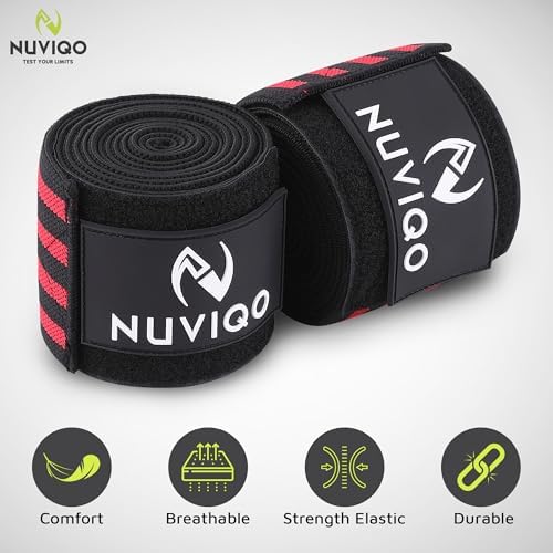 Nuviqo Knee Wraps (Pair) for Weightlifting – 78 Inch Maximum Compression