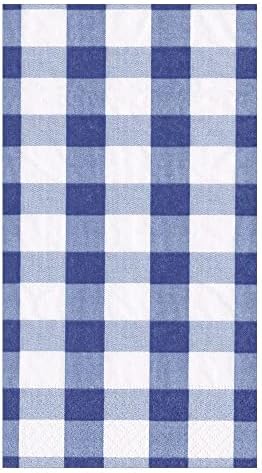 Caspari Gingham Paper Guest Towel Napkins in Blue, 15 Per Package