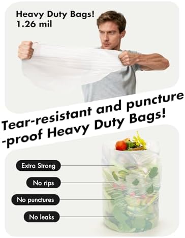 Trash bags 13 Gallon Biodegradable: Aievrgad Garbage bags for tall kitchen trash can liner, 50 count,Unscented, Heavy Duty, Thickened 1.26 Mil, for food/kitchen waste or Graden,white 50L