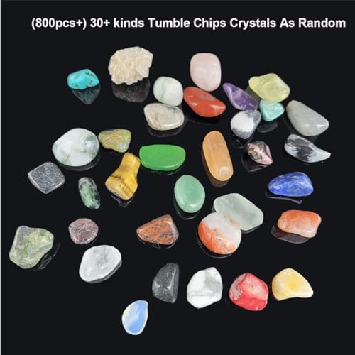 800Pcs+ (3lb) Gemstones and Crystals Set,30Kinds+ Bulk Rocks and Minerals Science Kit,Rocks Collections for Kids,Tumbled Chips Crystals,Crushed Stones
