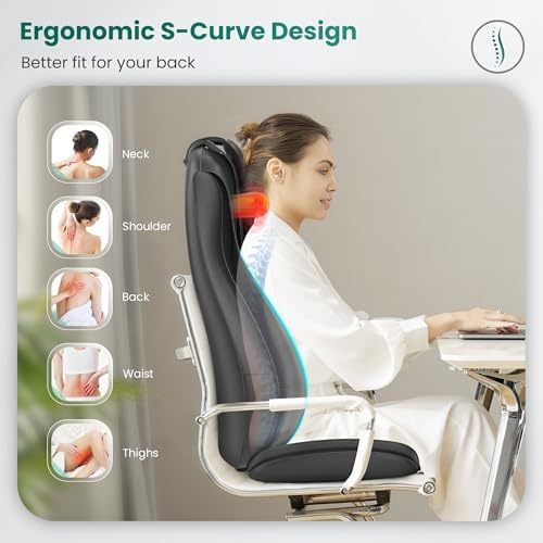 Snailax Shiatsu Neck Back Massager with Heat, Massage Chair Pad with Compression, Height-Adjustable Neck Massage Rollers Chair Seat Massager, Gifts for Men, Women