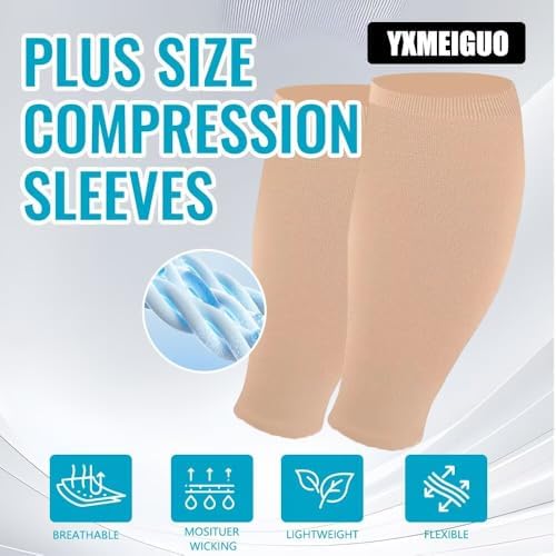 Plus Size Compression Sleeves for Calves Women Wide Calf Compression Legs Sleeves Men 5XL, Relieve Varicose Veins, Edema, Swelling, Soreness, Shin splints, for Work, Travel, Sports and Daily Wear