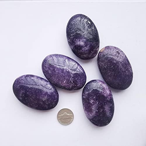 Natural Purple Lepidolite Oval Palm Pocket Healing Crystal Massage Spa Energy Stone,Healing Crystal for Therapy Geometry Chakra Balancing