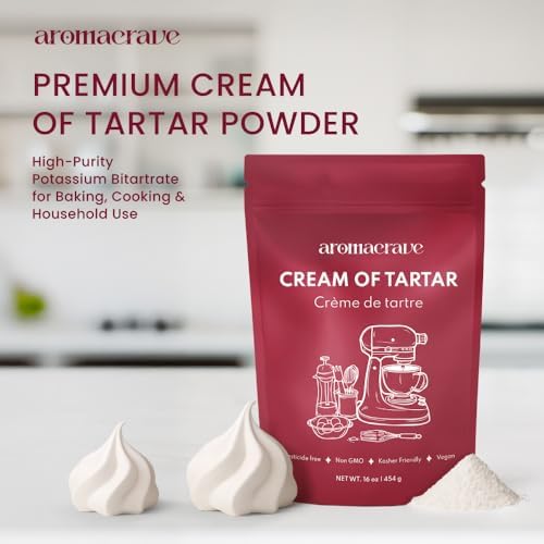 AROMACRAVE Cream of Tartar Powder, High-Purity Potassium Bitartrate for Baking & Cooking, Stabilizes Egg Whites, Prevents Sugar Crystallization, Leavening Agent for Fluffy Baked Goods (16 Ounce (Pack of 1))