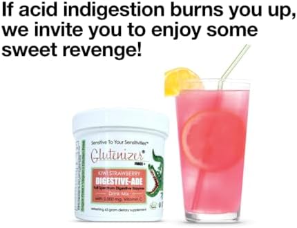 Sufficient-C - Glutenizer Force Plus Kiwi-Strawberry Digestive-Ade Drink Mix - Naturally Effective, Premium, Full Spectrum Enzyme Blend with 2,000 mg. Vitamin C - Acid Reflux, Indigestion Solution