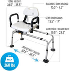 DMI 360 Max Comfort Swivel Shower Chair & Transfer Bench, Extra-Wide 360lb Capacity, Non-Slip & Padded Arms, Bonus Adjustable Back Scrubber