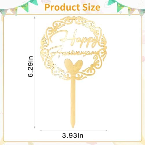 1 PCS Gold Happy Anniversary Cake Decoration, Glitter Acrylic Wedding Cake Topper, Anniversary Party Decoration Supplies for Celebrations