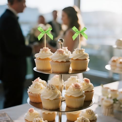 30Pcs Light Green Bow Cupcake Toppers, Coquette Cake Decorations Birthday, Bridal Shower, Baby Shower, Wedding, Bachelorette Party Girl-Themed Celebrations
