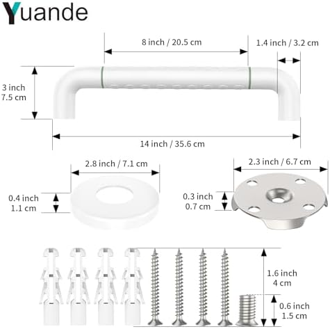 14 Inch Grab Bars for Shower, YuanDe Bath Grab Bar with Anti-Slip Grip and Safety Luminous Circles, Stainless Steel Bathroom Safety Handrail Support, Safety Bar Handle for Disabled Elderly Pregnant