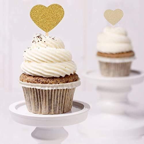 Confetti! 40-piece Heart Cupcake Toppers - Adorable Love-Themed Decorations for Valentine's Day, Weddings, Bridal Showers, Birthdays, and More! - Gold