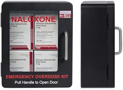 Naloxone Overdose Emergency Kit Cabinet - Does Not Include Alarm or Lock | Designed for Wall Mount & Public Access (Metal, Black - No Alarm)