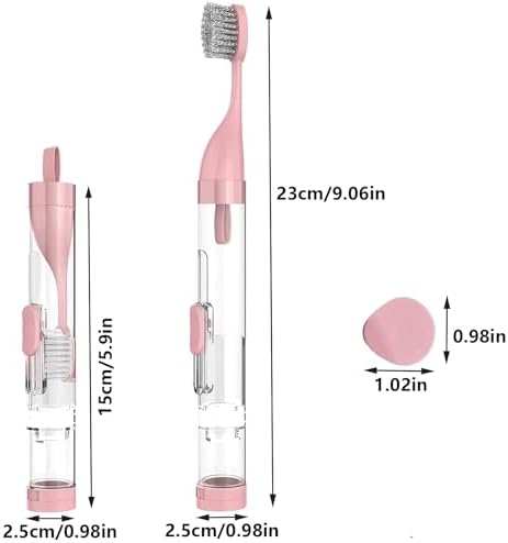 2Pcs Travel Toothbrushes Kit Fold Travel Size Toothbrushes Built-in Toothpaste Container, Including 2 Cleaner Head Soft Bristles for Camping, School, Business Trip (Blue, Pink)