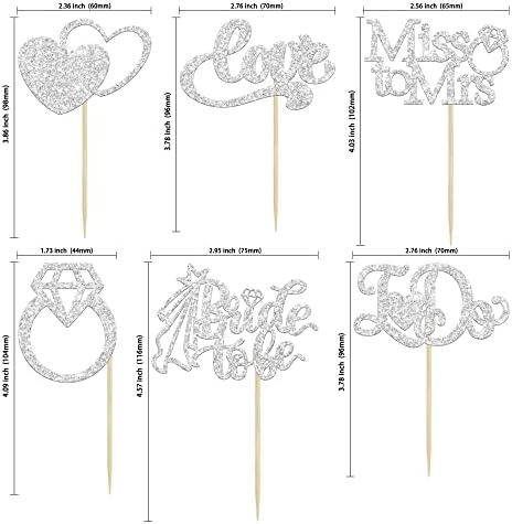 Gyufise 24Pcs Bride to Be Cupcake Toppers Silver Glitter I Do Love Heart Ring Miss To Mrs Cupcake Picks Bridal Shower Cake Decorations for Wedding Engagement Bachelorette Party Supplies