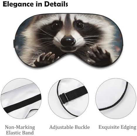 Cute Funny Raccoon Sleep Mask Sleeping Mask Elastic Blackout Sleeping Eye Mask for Full Night's Sleep Travel and Nap