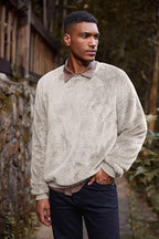 Mens Fuzzy Sherpa Sweatshirt Long Sleeve Fluffy Crew Neck Pullover Cozy Basic Unisex Fall Winter Warm Tops