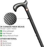 Adjustable Walking Cane for Men & Women - Lightweight Carbon Fiber Cane, Premium Walking Stick for Seniors with Quad & Single Rubber Tips, Ergonomic Handle & Wrist Strap