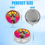 Pill Box, 3 Compartments Small Pill Case Travel Portable Metal Medicine Box with Mirror Mini Container for Purse Pocket Women Men(Glass Giraffe)