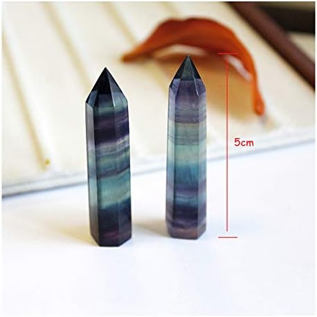2Pcs Natural Rainbow Fluorite Quartz Crystal Hexagonal Wand Healing Crystal Stone Purple Green Gem for Feng Shui Decor Home Office Decor