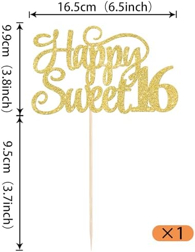1 Pack Happy Sweet 16 Cake Topper Glitter 16th Birthday Cake Pick Cheers to 16 Years Old Cake Decorations for 16th Birthday Anniversary Party Supplies Gold