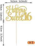 1 Pack Happy Sweet 16 Cake Topper Glitter 16th Birthday Cake Pick Cheers to 16 Years Old Cake Decorations for 16th Birthday Anniversary Party Supplies Gold