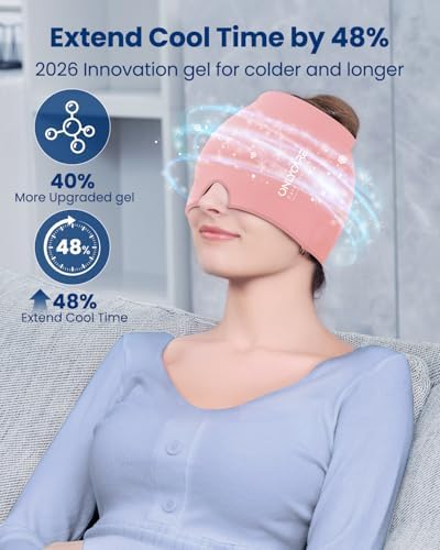 ONLYCARE Migraine Relief Cap, Upgraded Odorless Migraine Ice Head Wrap, Headache Relief Hat for Migraine, Slight-Pink
