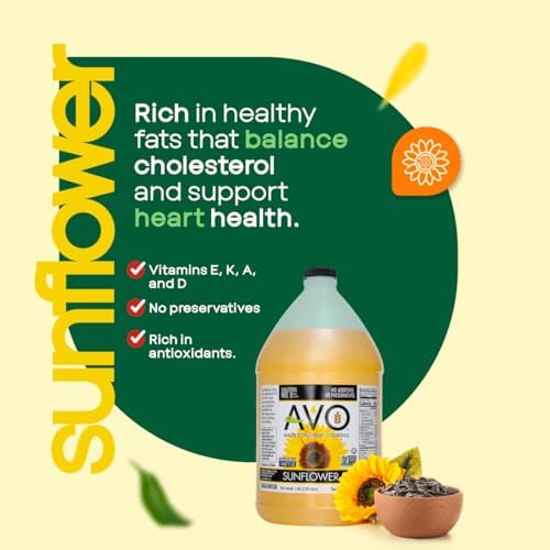 AVO High-Oleic Organic Sunflower Oil for General Cooking, 1 Gallon, Non-GMO Certified, Neutral Flavor Cooking Oil