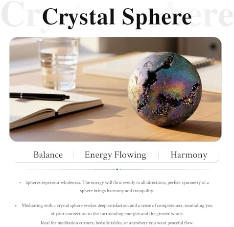 SUNYIK Rainbow Titanium Coated Druzy Geode Sphere Ball,Crystal Quartz Agate Ball,Healing Sculpture Figurine for Easter Day