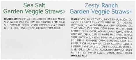 Sensible Portions Veggie Straws Multi-Pack, Sea Salt & Zesty Ranch, Kid Snacks, Veggie Snacks, 0.75 oz Bag (Pack of 12)