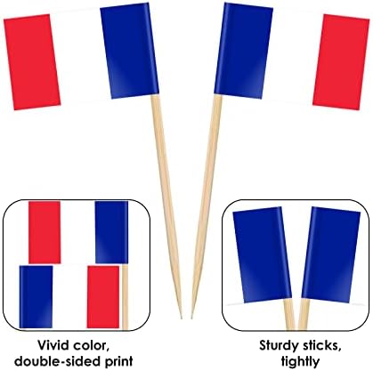 AhfuLife France Flag Toothpick Cocktail Picks, 100 Pcs Small France Cupcake Toppers, Mini French Stick Flags Double-sided for World Cup Decorations, French Party Decorations