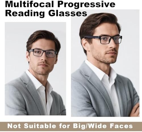 SKYOAK Excellent TR90 Unbreakable Progressive Multifocus Reading Glasses for Men, Thick Frame Anti Blue Light/UV Readers, 2 PACK Quality Chunky Computer Glass No-Line Multifocal Eyeglasses C1, +1.75x