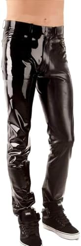 IOKUKI Latex Rubber Pants for Men,Latex Loose Pants with 4 Pockets and Zipper Handmade with Belt Holes Trousers