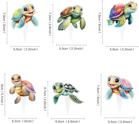 30Pcs Double Sided Turtle Cupcake Toppers Ocean Animals Theme Cake Toppers Decorations for Turtle Theme Boys Girls Birthday Party Baby Shower Supplies