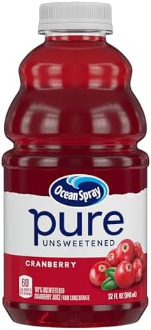 Ocean Spray® Pure Unsweetened Cranberry, 100% Cranberry Juice From Concentrate, 32 Fl Oz Bottle (Pack of 8)
