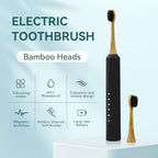 Bamboo Electric Toothbrush for Adults丨Rechargeable Electric Toothbrush with 3 Non Toxic Charcoal Infused Bamboo Brush Heads, 5 Cleaning Modes, 60 Days Battery Life, IPX7 Waterproof-Black