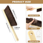 2 Pieces Wooden Hand Broom Brushes, Bench Brush with Long Wood Handle, Soft Bristle Cleaning Dust Brush for Counter, Bench, Car, Furniture, Bed, Woodworking Cleaning(Color:As Shown)