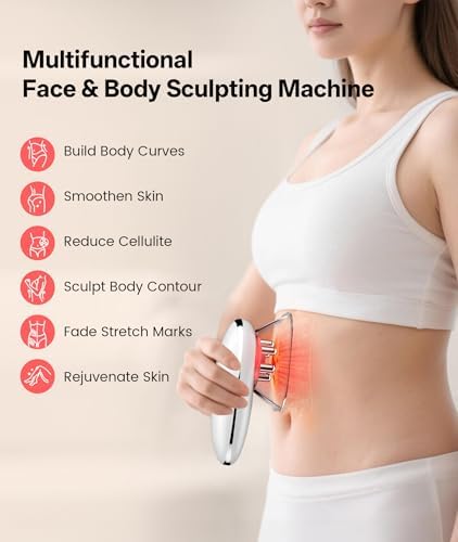 Dopsikn Body Sculpting Machine with Red Light Therapy for Face & Body, Cupping Therapy, Electric Cellulite Massage Tool with 2 Cups, Gift for Women, White