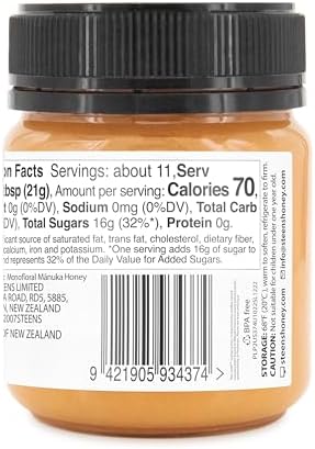 Steens Manuka Honey - MGO 263+ - Pure & Raw 100% Certified UMF 10+ Manuka Honey - Bottled and Sealed in New Zealand - 1x 7.9 oz Jar