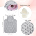Hot Water Bottle, 500ml Small Hot Water Bottle with Cover Mermaid Style Hand Warmer with Soft Premium Faux Fur Cover 2-in-1 Bottles for Cold & Hots Compress Bag for Women Seniors (Gray)